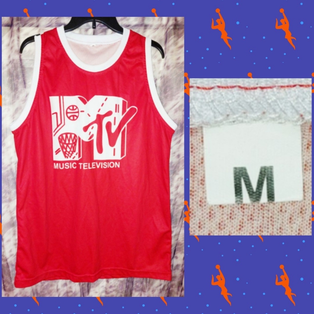 Unbranded Red & White MTV Rock 'N' Jock Colorblock Basketball Tank Top Sz Medium
